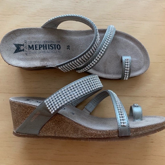 Mephisto - Women's Rhinestone Wedge Sandals (grey - size 36) - Picture 4 of 7